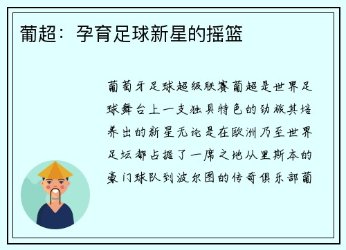 葡超:孕育足球新星的摇篮 葡超:孕育足球新星的摇篮